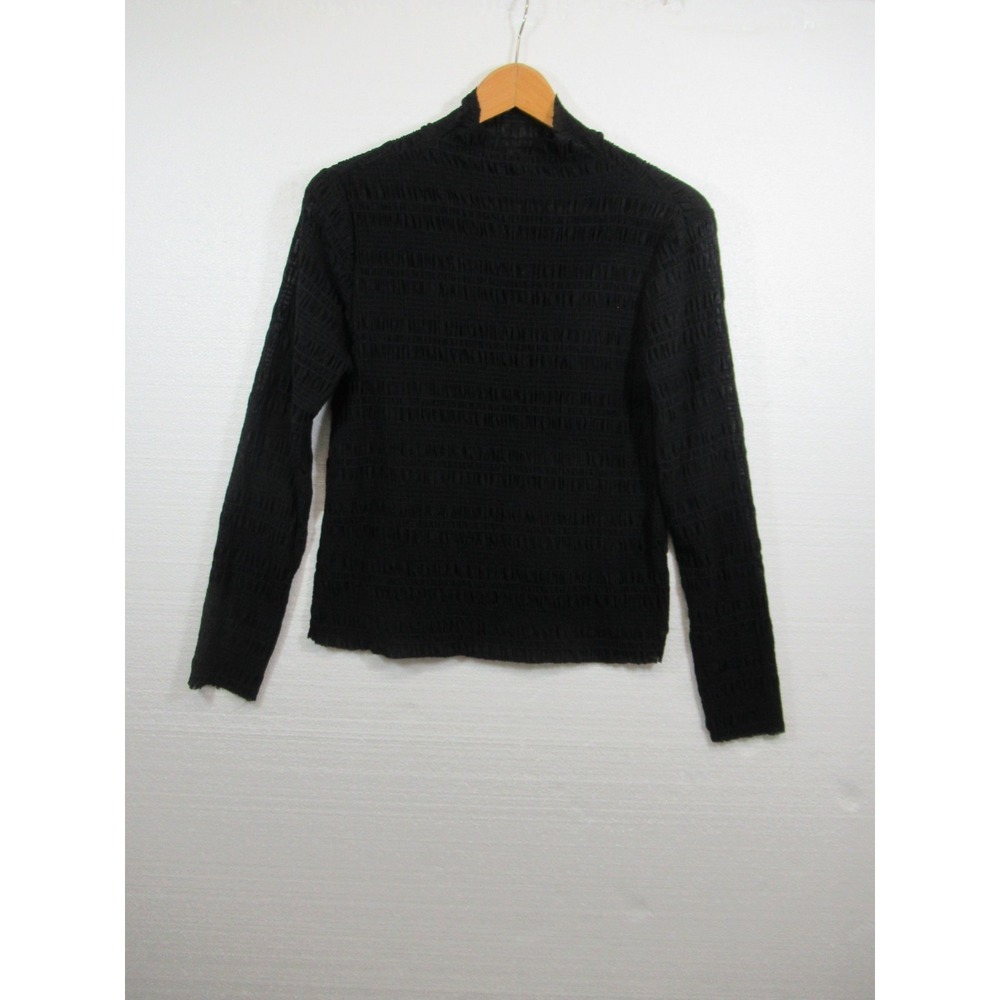 NEW Adrianna Papell Smocked High Neck Blouse Women Large Black Long Sleeve